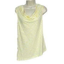 NWT Jones New York Asymmetrical Tank Top XS Yellow White Striped Draped ... - $14.55