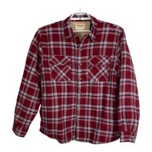 Wrangler Men Shirt Large Button Down Shacket Red Plaid Sherpa Lined Cottage Core - $40.70