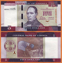 LIBERIA 2016 UNC 5 Dollars Banknote Paper Money Bill P- 31a  Prefix AB - £1.45 GBP