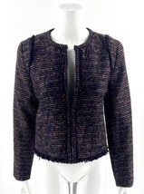 Banana Republic Tweed Blazer Size 6 Navy Blue Tan Raw Hem Hook Eye Close... - £38.93 GBP