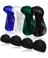 ASKNOTO 4 Pcs Silky Men Durag Headwraps with Long Tail and 4 Pcs Silk Wa... - £12.93 GBP
