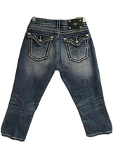 Miss Me Blue Denim Crop Capri Bling Sandblasted Jeans 27x20 Stretch Flap Pockets - £19.61 GBP