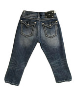 Miss Me Blue Denim Crop Capri Bling Sandblasted Jeans 27x20 Stretch Flap... - £19.34 GBP