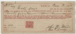Parke State Bank Rockville Indiana 1922 Note &amp; 2 Cent Internal Revenue S... - $13.86