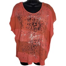 New Directions Weekend Women&#39;s Shirt L Orange Silver Black Snake Semi Sheer - £7.31 GBP