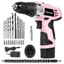 Cordless Drill Pink, 12V Power Drill Set With 22Pcs Impact Driver/Drill ... - $70.29
