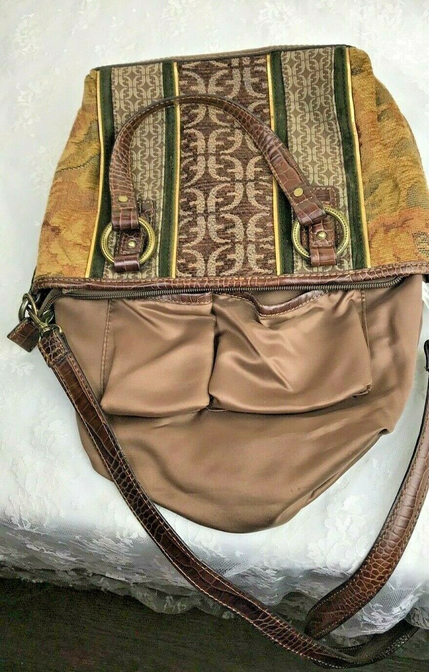 Fossil Tapestry & Leather Crossbody Bag 7" x 9" x 3.5" Vintage Item image 8