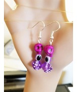 evil eye purple sugar skull earrings, dice earrings handmade jewelry - £4.78 GBP