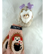 Hedgehog plush FAO Schwarz 7&quot;  plus new nog hog slipper socks sz 9-11 - $17.23 CAD