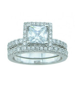 3.30 tcw Princess Cut 2pcs Bridal Ring Set w/ Matching Wedding Band Soli... - €69,71 EUR