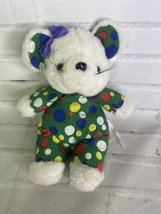 VTG Ace Novelty Mouse Plush Stuffed Animal Polka Dots Circles Bow White Green - £59.35 GBP