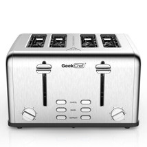 Toaster 4 Slice, Geek Chef Stainless Steel Extra-Wide Slot Toaster with Dual Con - £61.36 GBP