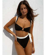 Beach Fashion Women&#39;s Striped Beach High-Waisted Split Swimsuit Bikini S... - £18.20 GBP