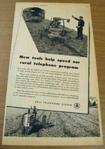 1948 Print Ad Bell Telephone System Stringing Line on Farm, Farmer on Tractor - $13.99