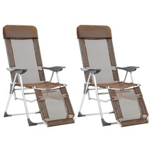 Folding Camping Chairs with Footrests 2 pcs Brown Textilene - £87.85 GBP