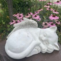 Concrete Cat Angel Statue Outdoor 10" Garden Decor Memorial With Wings Cement Pe - £42.17 GBP