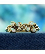 9K Yellow Gold Natural Opal and Diamond Vintage Style Ring - $450.00