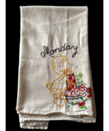 Vtg Embroidered Tea Towel Linen Duck Monday Day of the Week Laundry Day ... - £29.40 GBP