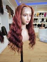 Reddish brown wavy human hair lace front wig/HD lace wavy auburn human h... - £262.03 GBP+