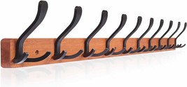 Wall-Mounted 33 X 5 Inches Brown Wooden Coat Rack With 10 Triple, And En... - £29.74 GBP