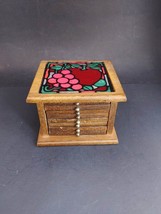 Vintage Tundra Foiled Fruit Glass Art Wooden Coaster Holder &amp; 8 Coasters - $15.79