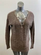 American Eagle Women&#39;s Tie V Neck Sweater Size Large Brown Long Sleeve C... - $11.87