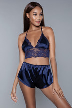2 Piece. Satin cropped cami with lace trim  Adjustable cami t-back strap  short - £33.81 GBP