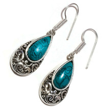 Cabochon Turquoise Pear Gemstone 925Silver Overlay Handmade Drop Dangle ... - £7.80 GBP