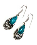 Cabochon Turquoise Pear Gemstone 925Silver Overlay Handmade Drop Dangle ... - $13.60 CAD