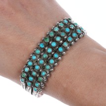 6.75&quot; c1940&#39;s Zuni Natural turquoise snake eye stamped silver cuff bracelet - £534.31 GBP