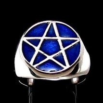 Sterling silver ring Celtic Pentagram Pagan symbol Occult Star with Blue enamel  - £91.95 GBP