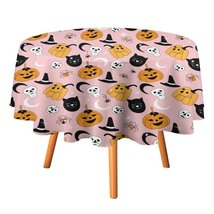 Halloween Pumpkin Cat Tablecloth Round Kitchen Dining for Table Cover Decor Home - £12.78 GBP+