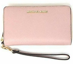 Michael Kors Jet Set Travel Phone Case Wallet Wristlet Pink Leather | Gold $198 - £53.34 GBP