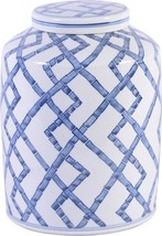 Tea Jar Service Items Vase Bamboo Joints Round White Blue Porcelain Handmade - £281.65 GBP