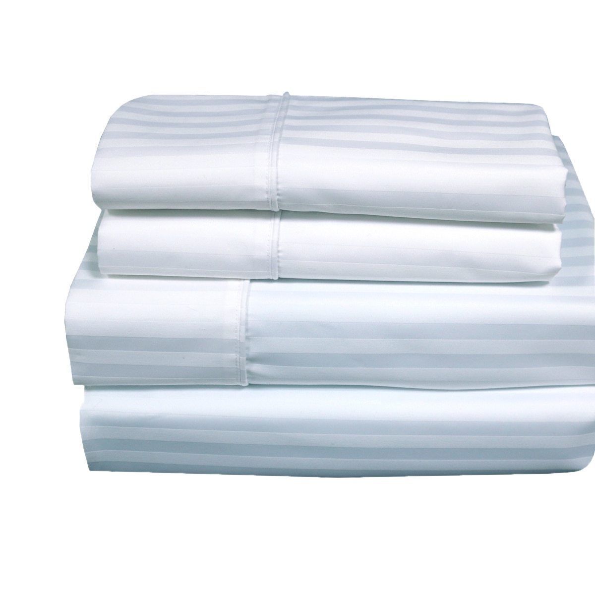 King Size  Striped 650 Combed Cotton Sheet Sets-Color White