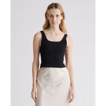 Quince Womens Cropped Square Neck Ribbed Knit Tank Textured Stretch Black S - $24.06