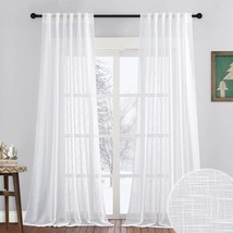 White Sheer Curtains - Linen Texture Semi Sheer Window Covering From, Set Of 2. - £25.39 GBP