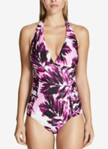 Calvin Klein Printed Side-Pleated Halter One-Piece Swimsuit Purple Size 16 - £39.95 GBP