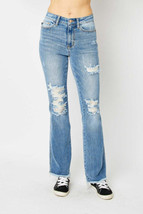 Judy Blue Full Size Distressed Raw Hem Bootcut Jeans - £51.65 GBP
