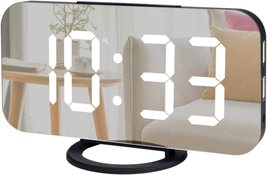 Digital Alarm Clock, 6.5&quot; Large LED Mirror Electronic Clock with Dual US - £29.39 GBP