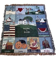 Calendar Tapestry Throw Blanket Grandma and Grandpa 12 Months Seasons Fr... - $240.08 MXN