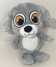B.j. Toy gray white Puppy Dog plush big brown tan stitched eyes - $9.89