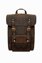 Handcrafted Distressed Tan Leather School Backpack Travel Weekend Bag 18AXB05BR - £109.28 GBP