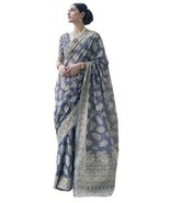 GREYISH BLUE LUCKNOWI Chikankari Princess saree for women wedding wear SARI - $23.98