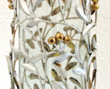 Iron and Glass with Silver Leaves Gold Berries 15&quot; Tall Pillar Candle Ho... - £108.10 GBP