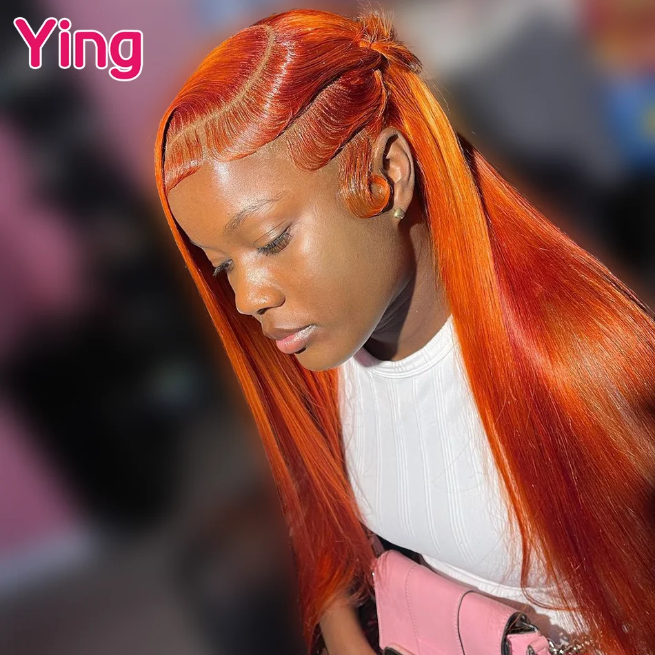 Ying Hair Ginger Orange Colored Bone Straight 13x4 Transparent Lace Wig Remy - £76.75 GBP+