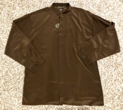 Selected By Kelin Shirt Mens XL Brown Band Collar Silky Club Collection ... - $24.63