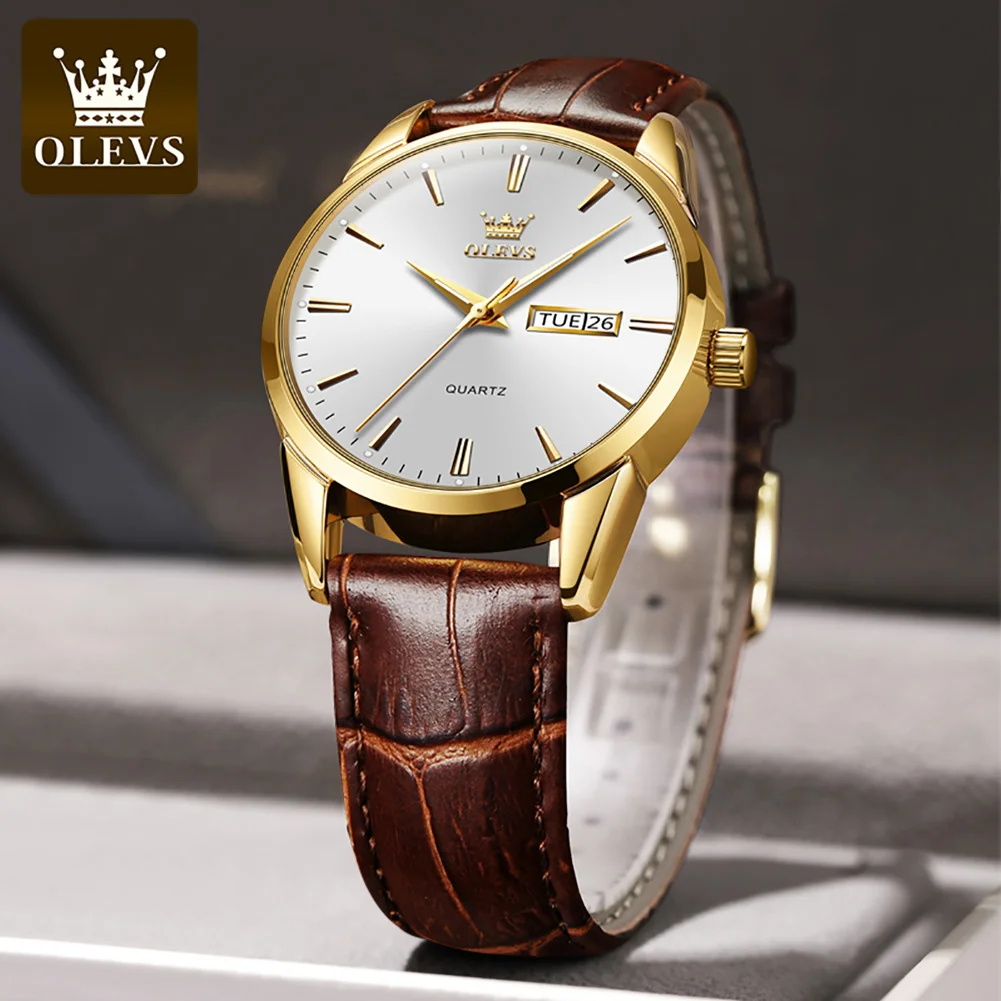 OLEVS Mens    Casual Fashion Men&#39;s Watch For Gifts  leather Waterproof  Wristwat - £52.98 GBP