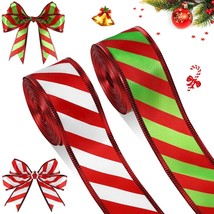 2 Rolls Ribbons For Christmas Tree Christmas Ribbon Wired Ribbon Satin Stripes E - £14.69 GBP