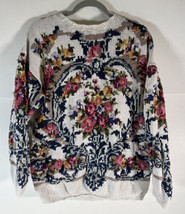 Vintage Crystal-Kobe Womens Size M Sweater Blue, Pinks &amp; Greens Floral Print - £27.68 GBP